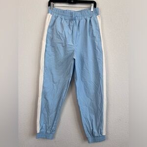 NWT: Fabletices Norah Track Pants in Baby Blue and White Size Large